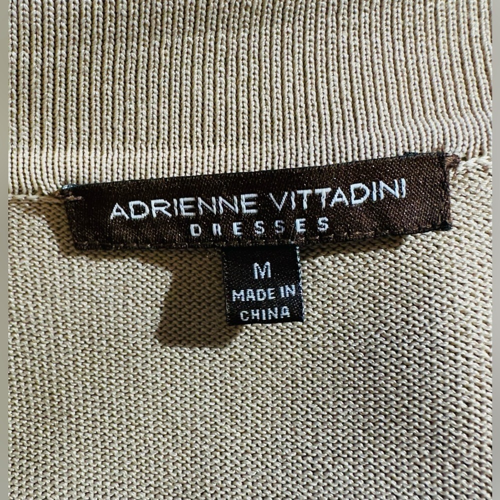 Adrienne Vittadini Beige Dress With Black Horizontal Strips, Size M - Picture 3 of 12